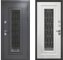 Дверь входная 9 см 2D Металл с окном/МДФ 860 Правая Букле графит/Белый матовый