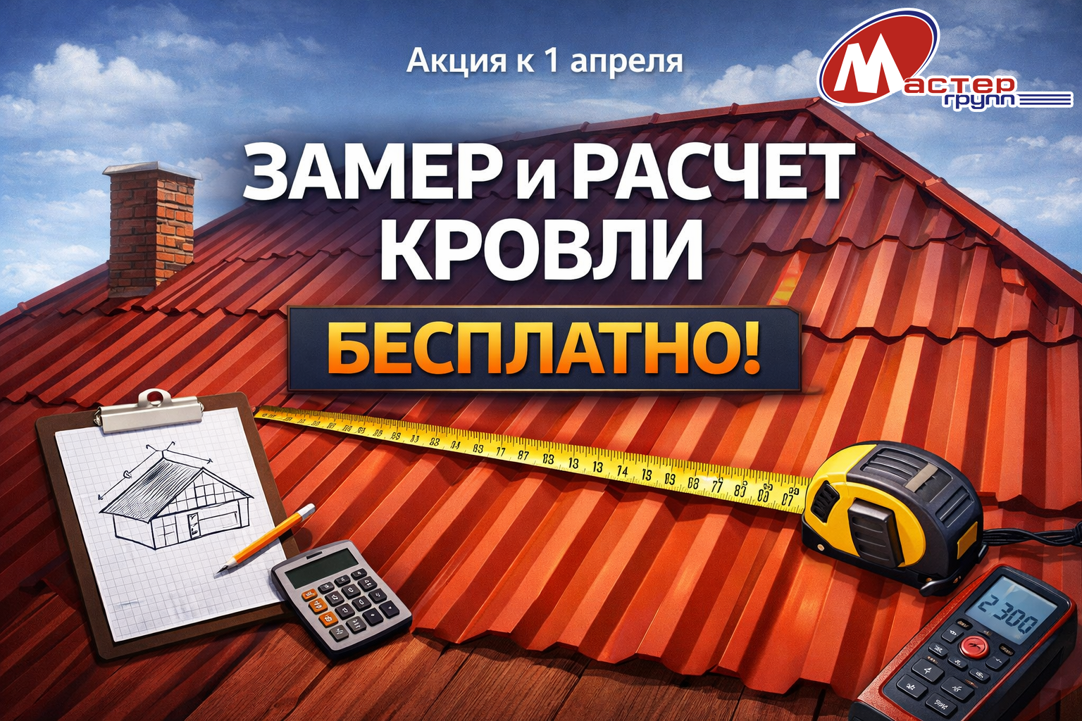 Акция! Бесплатный замер кровли и расчёт материалов