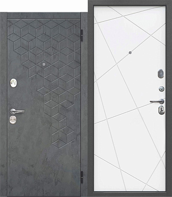 Дверь входная Феникс Линии МДФ/МДФ 860 Правая Бетон графит/Велюр белый софт