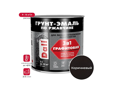 Грунт-эмаль по ржавчине 3 в 1 графитовая коричневый 2 л DALI 